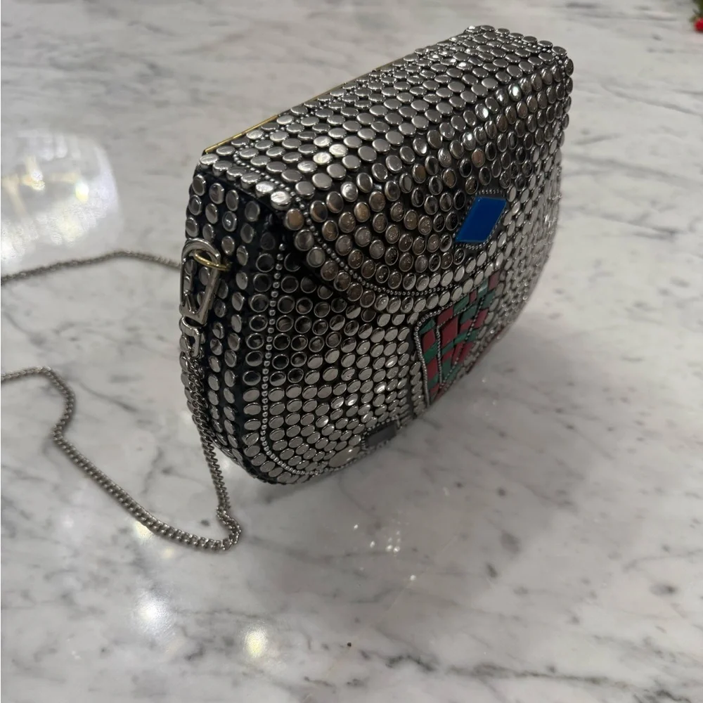 EXCELLENT $235 Ramla Handmade Mosaic Silver Beaded Mini Bag Unique Collectible - Picture 9 of 10